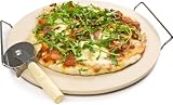 Andrew James 33cm Pizza Stone Set With Heavy Duty Chrome Stand Includes Pizza Cutter