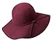 Women Elegant Ribbon Band Solid Color Woolen Foldable Floppy Hat Burgundy