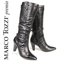MARCO TOZZI premio Damen Langschaft Stiefel, Echtleder, Raffungen, schwarz