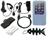 Premium Sony Walkman Accessories Combo Bundle Pack: Blue Durable Flexible Soft Silicone Skin Case, Car Charger, Wall / Travel / AC Adapter Charger, 2in1 Sync USB Cable, Adjustable Armband, Belt Clip, Fishbone Style Keychain and a Screen Protector / Guard with a Lint Cleaning Cloth for the Sony Walkman NWZ E436 E438 E439 Series MP3 Players