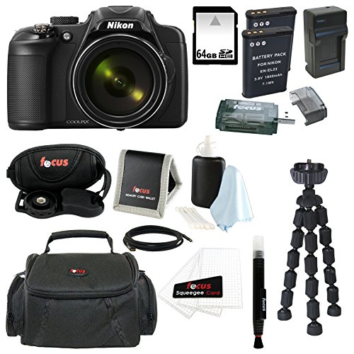 Nikon COOLPIX P600 Digital Camera (Black) + 64GB Memory Card + Vivitar Coco Series Small Gadget Camera Bag - Polyester + All in One High Speed Card Reader + Accessory Kit
