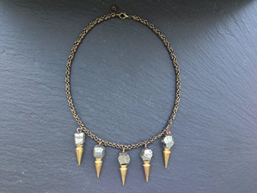 Pyrite Spike Collar Necklace - Brass