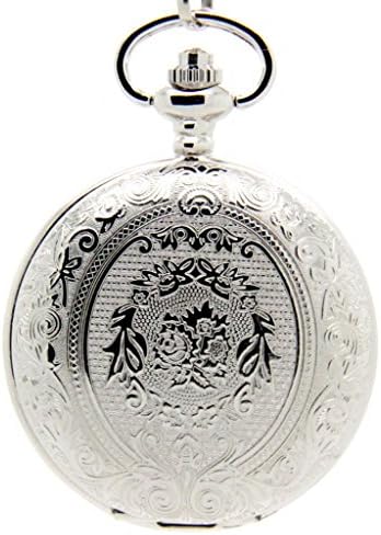 Laogeshi Silver Decorative Pattern Steampunk Retro Unisex Quartz Fob Chain Pocket Watch