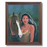 Native American Indian Girl With Horse Home Decor Wall Picture Cherry Framed Art Print