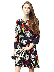 Cotton Floral Print Lace Shift 3/4 Sleeves Elbow Length Sleeves Homecoming Dress/Party Dress/Wedding Dress/Mini Dress 
