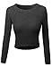 Awesome21 Long Sleeves Round Neck High-Low Knit Crop Top Sweatshirt Charcoal Size M