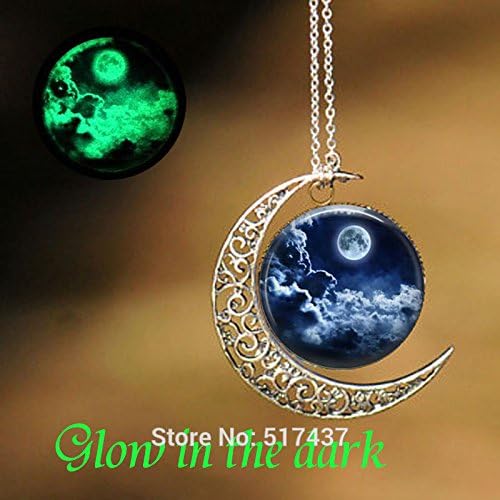 Pretty Lee Glowing Pendant Moon Galaxy Necklace Glass Picture Pendant Glow In The Dark Jewelry Necklace