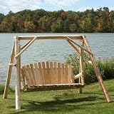 Lakeland Mills White Cedar Log Porch Swing and Stand Set