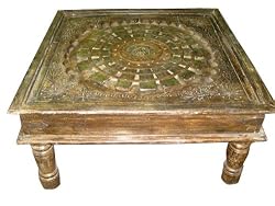 Unique Colorful Rustic Hand Carved Coffee Table From Jaipur India