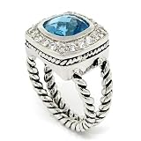 Elegant Designer-Inspired Ring w/Blue CZ & pavé