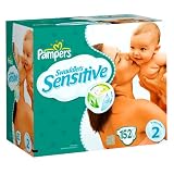 Pampers Swaddlers Sensitive Diapers, Size 2 (12-18 Lbs), Economy Plus Pack, 152 Diapers