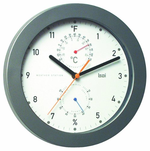 Bai Designer Weather Station Wall Clock, White