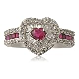 1.50cttw Natural White Round Diamond (SI-Clarity, GH-Color) and Ruby (AA+ Clarity,Red-Color) Heart Shape Ring in 14K White Gold.size 9.0
