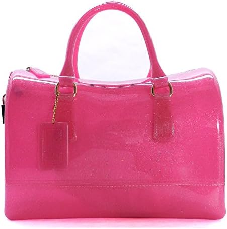Glitter Candy Jelly Bag Tote Transparent Padlock Boston Bag Purse (Pink)