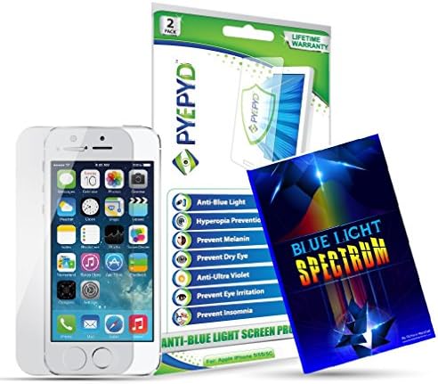 Blue Light filter for iPhone 5 5S 5C UV Filter HD Clear Premium Quality Film (Two Pieces for Front) - Saves Your Eyesight from Harmful blue Light & UV light - comes with Lifetime warranty by PYEPYD