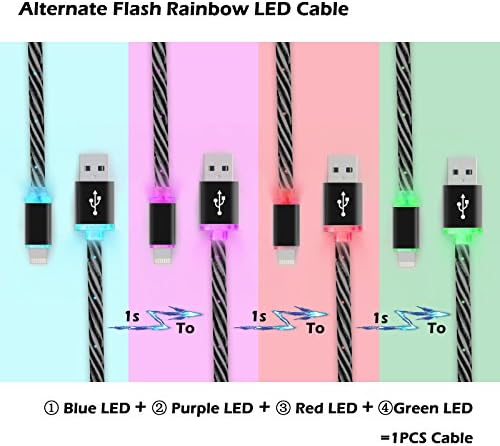 Alternate Flash LED Light UP iOS Charging Cable - Cell Phone USB Cable - 3.3 ft - High Speed Sync And Quick Charing USB Cables For iPhone 5 iPhone 6/6s iPhone 6/6s Plus (Black)