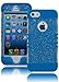 iPhone 5 Case, Bastex Heavy Duty Hybrid Protective Case - Soft Neon Blue Silicone Cover with Clear Sparkly Glitter Design Shell for Apple iPhone 5, 5S, 5G