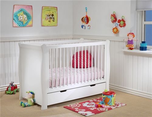 White Sleigh Cot with Drawer Unit
