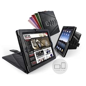 Tuff-Luv Tri-Axis "Stasis" Series: Genuine Leather case cover for Apple iPad 2 - Black