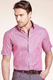 2 Longer Blue Harbour Pure Cotton Double Face Striped Shirt
