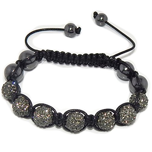 Gray Swarovski Crystal and Hematite Beads Adjustable Shamballa Style Bracelet
