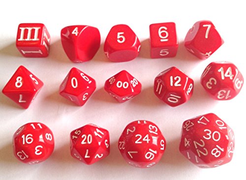 14 Unusual Dice Set Approved for Use with Dungeon Crawl Classics - Red