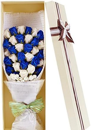Hongrays Artificial Flowers Fake 33 Roses Soap Authentic Flower,brithday's;valentine's Gifts (White Blue)
