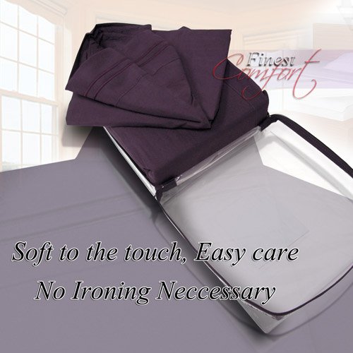 JS Sanders 1500-Thread-Count Egyptian King 4 Piece Bed Sheet Set, Eggplant Solid