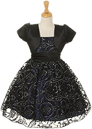 Big Girls Navy Taffeta Satin Black Damask Mesh Occasion Bolero Dress 14