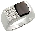14k White Gold Fancy Men's Diamond Ring, w/ Black Onyx Stone & 0.37 Carat Brilliant Cut Diamonds, 3/8" (10mm) wide