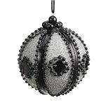 3.5 Black & Silver Beaded Glass Ball Christmas Ornament #XGM965-SI/BK