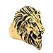 Trendsmax Retro Mens 316L Stainless Steel Roaring Lion King Ring Engraved Carved Gold Tone