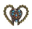 Hair Clip - H35 - Double Heart set with Swarovski (tm) Crystal Stones ~ Olivine, Blue Zircon & Topaz (Green, Blue & Gold)