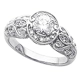 14K White Gold Antique Style Diamond Engagement Ring - 0.59 Ct.