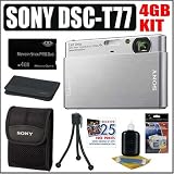 Sony Cybershot DSC-T77 10MP Digital Camera (Silver) + 4GB Accessory Kit