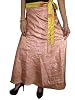 Womens Wrapskirt Two Layer Brown Yellow Long Vintage Silk Sari Beach Skirt