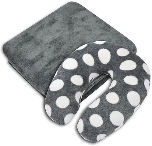 Ellery Homestyles Jet Set Throw and Neck Roll Gift Set, 50 by 60-Inch, Gray
