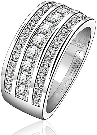 Gorgeous Women's Cubic Zirconia Rings Brass Base 925 Sterling Silver Plated CZ Crystal Band Rings