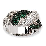 Sterling Silver CZ & Simulated Emerald Twin Snakes Ring