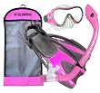 U.S. Divers Youth Coral LX Mask/Island Dry Juniour Snorkel/Hingeflex Junior Fins/Travel Bag (Hot Pink, Large)