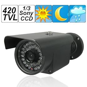 SecurityIng - Grey High quality alloy 6mm Lens IP66 Waterproof Level 36 pcs IR LEDs 420 TV line Outdoor Indoor Night Vision Security Camera, 1/3" Sony CCD CCTV Surveillance Camera System
