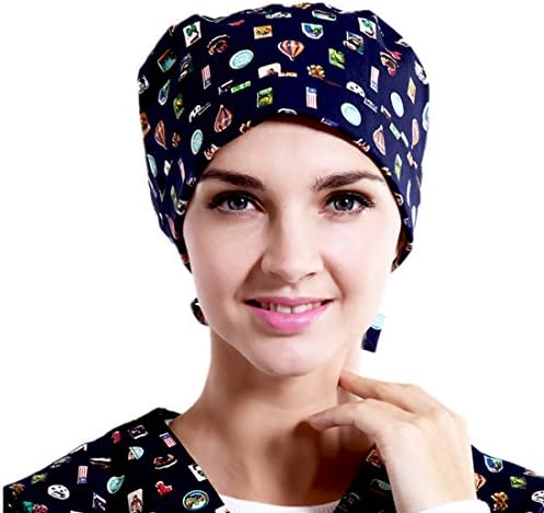 Ethscrubs dome nurse scrub cap surgical hat with blue seal pattern for women