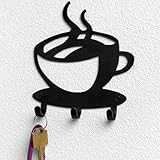 Spectrum Black Steel Coffee Time Wall Mounted 3 Hook Key Rack