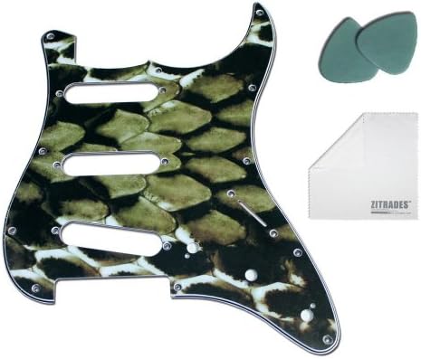 ZITRADES Brand electric Guitar right hand replacement pickguard for Chinese-made version ST-SSS SQ standard stratocaster, PVC material 3-ply animal pattern pickguard,1pc in pack with cleaning cloth and Guitar picks - Dark green Python