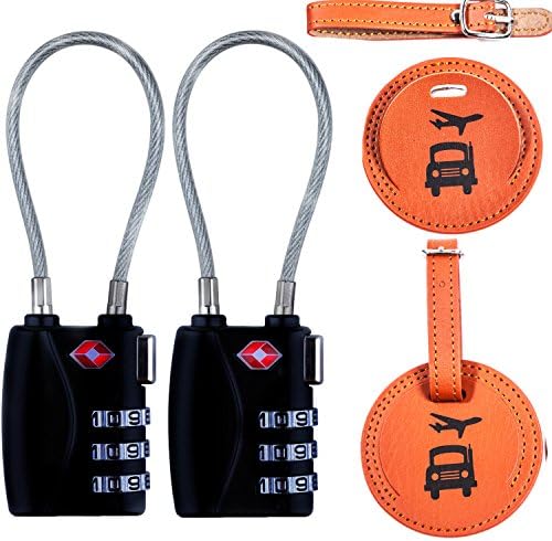 tsa luggage locks,2 pack TSA Approved Luggage Locks with 2 luggage tags,3 Digit Combination cable lock for suitcase and travel bags.