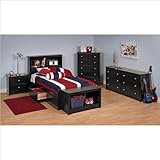 Prepac Sonoma Black Twin Wood Platform Storage Bed 4 Piece Bedroom Set