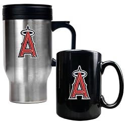 Los Angeles Angels MLB Stainless Steel Travel Mug & Black Ceramic Mug Set - Primary Logo by Great American Products