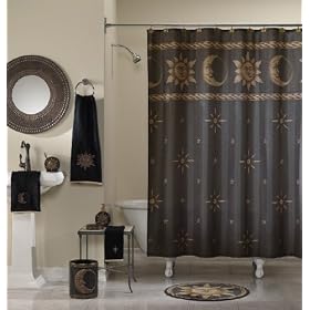 Sun Moon and Stars Black and Gold Fabric Shower Curtain - 70 in. W x 72 in. L