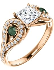 10K Rose Gold Princess Cut Diamond and Genuine Alexandrite Ring -- LIFETIME WARRANTY