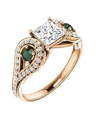 18K Rose Gold Round Cut Diamond and Genuine Alexandrite Ring -- LIFETIME WARRANTY